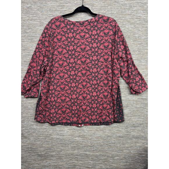 Lucky Brand Blouse Womens Sz 3X Red Black Floral Boho Print 3/4 Sleeve Tunic Top - Picture 2 of 7